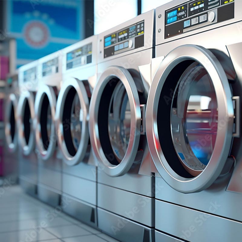Soluciones limpieza fila de lavadoras industriales versión móvil